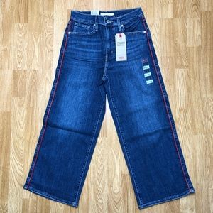 Womens Levis SZ 27 X 25 Mile High Rise Cropped Wide Leg Zip Fly Blue Denim Jeans
